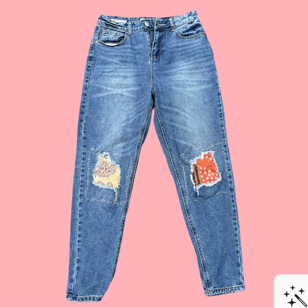 Y2K Hot Kiss Women's Blue Patchwork Jeans